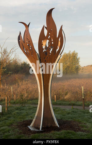 Miners memorial flame at Gedling Country Park in Nottinghamshire, England UK Stock Photo