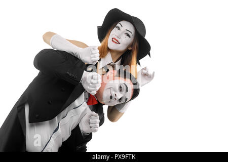 Funny mimes on white Stock Photo