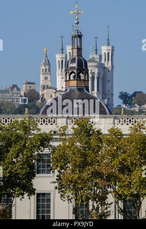 The Dome of the Hotel-Dieu and Fourviere basilica, Lyon, France Stock Photo