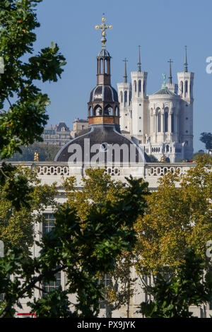 The Dome of the Hotel-Dieu and Fourviere basilica, Lyon, France Stock Photo
