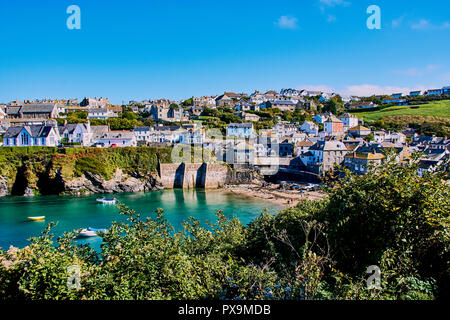 The pretty fishing village of Port Isaac has become a major tourist attraction after being featured in the ITV series 'Doc Martin' Stock Photo