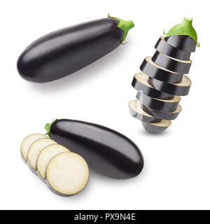 eggplant sliced, isolated on white background, clipping path, full depth of field Stock Photo