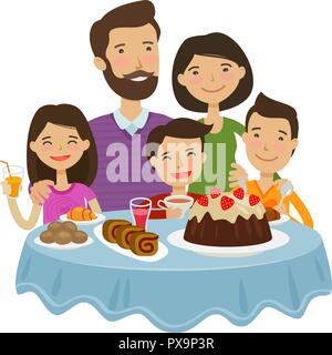 Happy family celebrating. Holiday concept. Cartoon vector illustration Stock Vector
