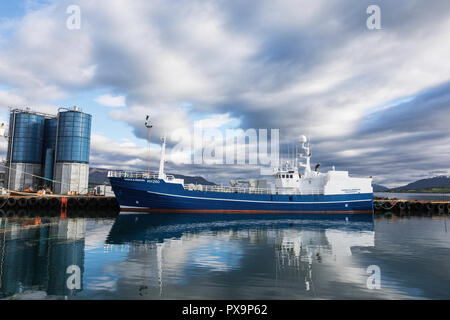 The commercial fishing and shipping harbour of Akureyri, off the north coast of Iceland. Stock Photo