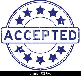 Grunge blue accepted with star icon round rubber stamp Stock Vector