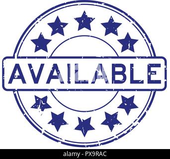 Grunge blue available round rubber stamp on white background Stock Vector