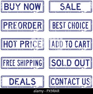 Set of blue commerce square stamp for online shopping business Stock Vector