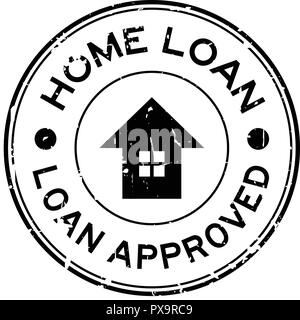 Grunge black home loan approved with house icon round rubber stamp Stock Vector