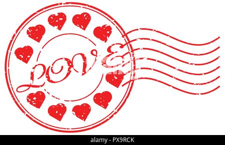Grunge red love with icon round stamp with postmark on white background Stock Vector