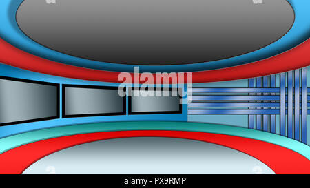 Virtual TV news studio set background with green screens Stock Photo - Alamy