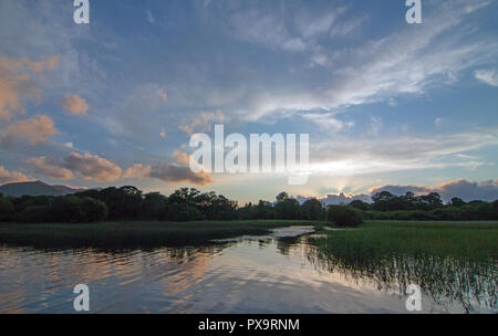 Irish Twilight Sunset over Lough Leane (Lake Leane) on the Ring of Kerry in Killarney Ireland Stock Photo