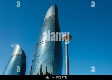 Azerbaijan, Baku, May 15, 2018. Flame Towers is a symbol of new Baku Stock Photo