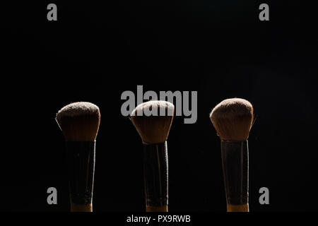 Professional makeup brush with powder on a black background Stock Photo