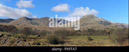 UK Torver Coniston. View towards Coniston Old Man in the English Lake District Coniston Cumbria UK. Stock Photo