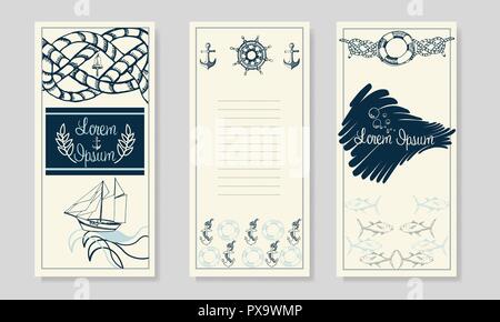Nautical booklet design. Summer Sea Shells Banner Design. Hand Drawn Etching Style. Place for Your Text. Marine Flayer Template. Stock Vector