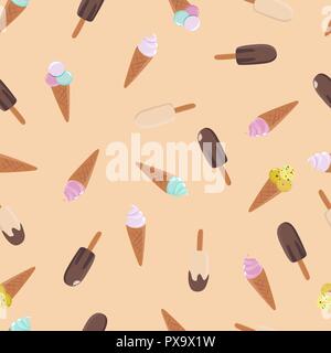Ice cream seamless pattern. Tasty ice cream seamless background. Stock Vector
