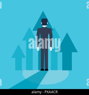 businessman looks at arrows pointing up direction vector illustration Stock Vector