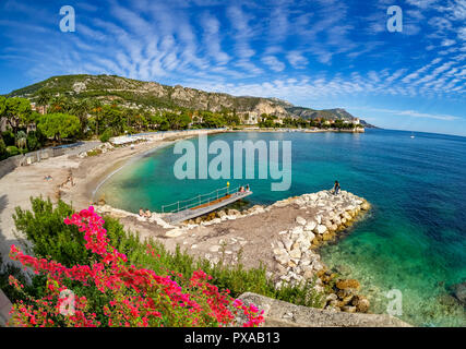 Wide panorama over Saint-Jean-Cap-Ferrat beach, on the Azur French coast in Nice Stock Photo