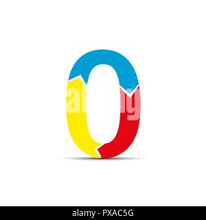digit zero is drawn from three different colored arrows. Stock Vector