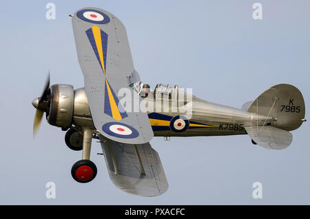 Gloster Gladiator biplane fighter plane at Shuttleworth, L8032 was the last production Gladiator I built in 1937. Flying at an airshow as K7985 Stock Photo