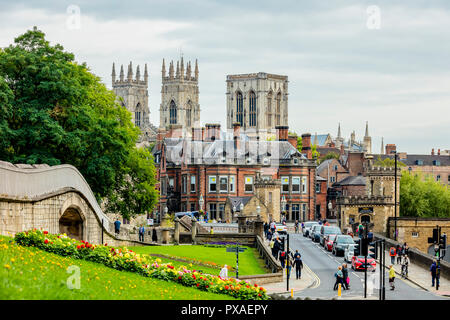 York, UK - Aug 29 2018: York City Wall view of York Station Road and scenie urban architecture at city centre Stock Photo