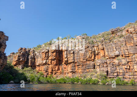 The sandstone cliffs lining King George River, Western Australia Stock Photo