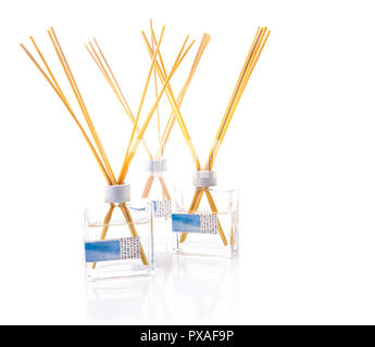 Three Reed Defusers on a white background Stock Photo