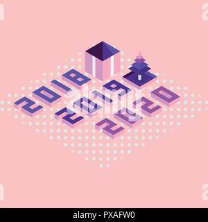 Isometric number and gift box with christmas tree, stock vector Stock Vector