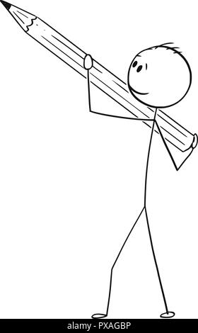 Cartoon of Man or Businessman Holding Pencil Stock Vector
