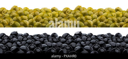 Heap of marinated olives seamless pattern. Isolated on white background Stock Photo