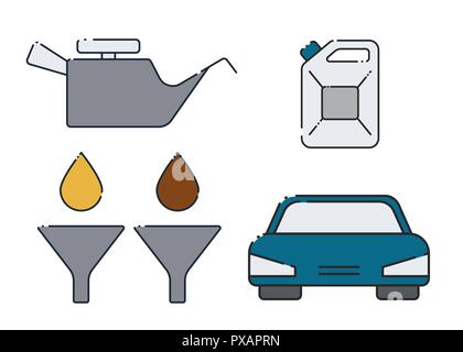Car oil change design. Set of flat icons. Vector illustration. Stock Vector