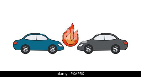 Automobile insurance. Vector illustration of crash. Insurance Fire. Stock Vector