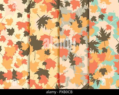 Autumn leaves set of seamless patterns. Oak leaves, maple. Thanksgiving Day. Vector illustration Stock Vector