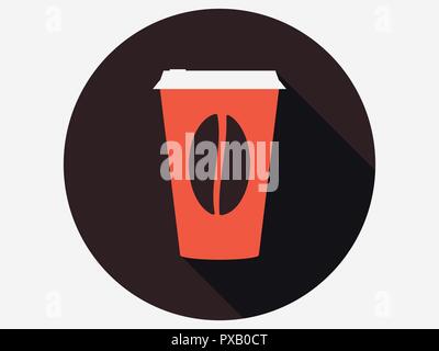 Coffee cup with long shadow in flat style. Hot drink. Vector illustration Stock Vector