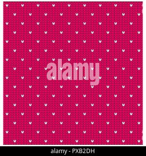 Christmas pattern knit. Scandinavian style pink knitted fabric background for New Year. Flat vector cartoon illustration. Objects isolated on white ba Stock Vector