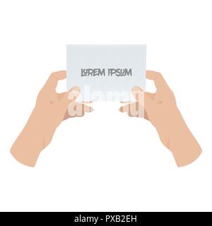 Hands holding blank piece of paper. Human hands with a white empty card. Stock Vector