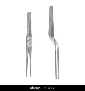 Surgical forceps isolated on white background. Pair of tweezers illustration. Stock Vector