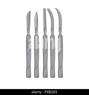 Surgical blades isolated on white background. Set of scalpels vector illustration. Stock Vector