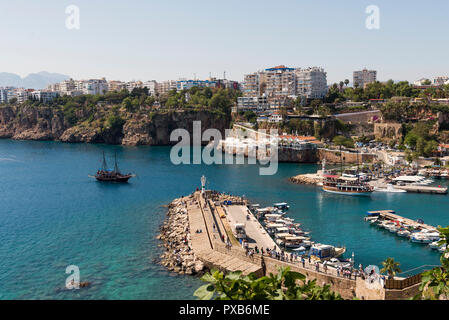 Antalya, Turkey - April 22, 2018: Antalya buildings and bay from top view. Stock Photo