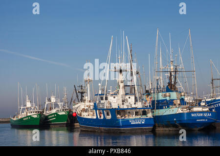 Large American commercial fishing boats docked in Steveston Harbour British Columbia Stock Photo
