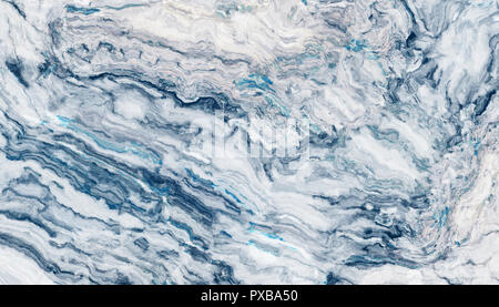 Blue marble pattern with wavy lines. Abstract texture and background. 2D illustration
