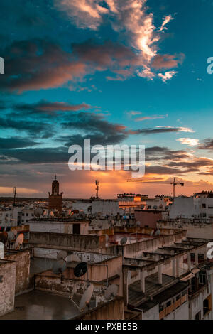 dramatic sky in sunset moment . in kenitra .shots from the roof . Stock Photo