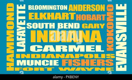 indiana state cities list Stock Vector