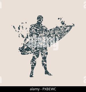Vector illustration of man posing with surfboard Stock Vector