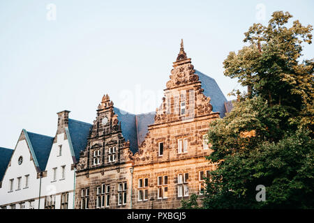 Achitecture or old houses on the street of the city elders Principalmark in Muenster in Germany. The houses were built in the 16th century. Traditional German ancient architecture. Stock Photo
