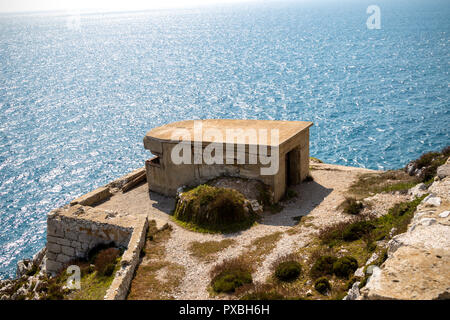 Bunker at Europa Point, southern end of Gibraltar. Gibraltar is a British Overseas Territory located on the southern tip of Spain. Stock Photo