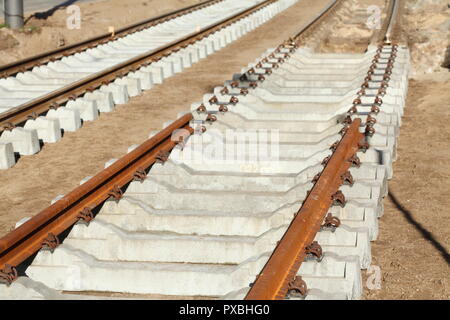 newly laid tram rails, Germany, Europe  I neu verlegte  Straßenbahnschienen, Deutschland, Europa I Stock Photo