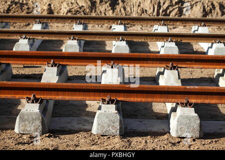 newly laid tram rails, Germany, Europe  I neu verlegte  Straßenbahnschienen, Deutschland, Europa I Stock Photo