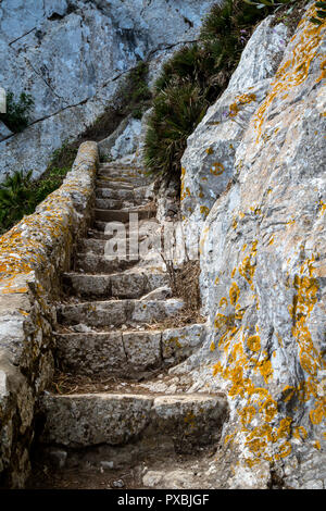 A footpath on the Rock of Gibraltar. Gibraltar is a British Overseas Territory located on the southern tip of Spain Stock Photo