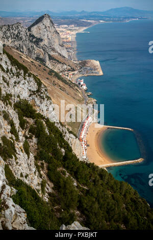 A view of Sandy Bay, East Side of Gibraltar from the top of the Rock Stock Photo